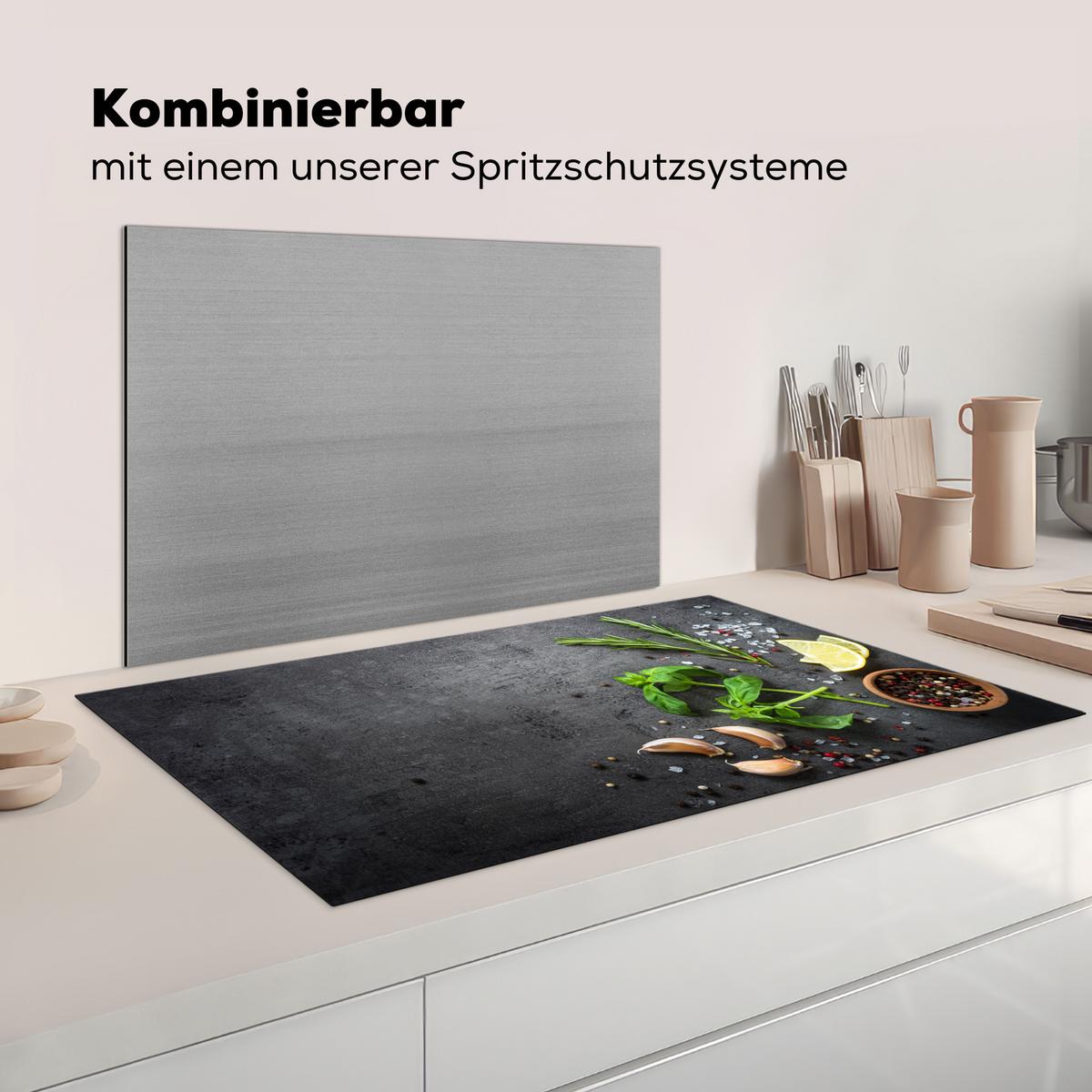HERDABDECKPLATTE Limette - Kräuter - Gewürze - Grün - Grau - Beton Induktionsschutz 91.6x52.7 cm - Grün, Kunststoff (91.6/52.7/0.2cm) - MuchoWow