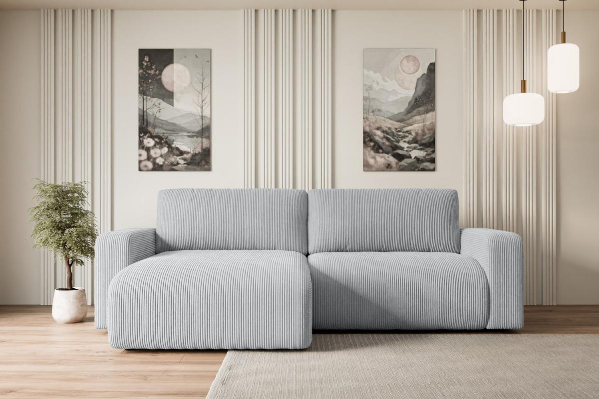 ECKSOFA mit Schlaffunktion und Bettkasten KLEEA-L - 247x143x83 cm Grau Cord - Schwarz/Grau, Holzwerkstoff/Kunststoff (247/143cm) - ALTDECOR