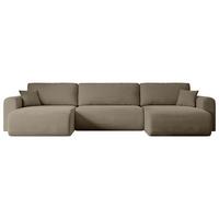 WOHNLANDSCHAFT mit Schlaffunktion und Bettkasten ORRO-U - 362x145x83 cm Braun Velours - Schwarz/Braun, Holzwerkstoff/Kunststoff (362/83/145cm) - ALTDECOR