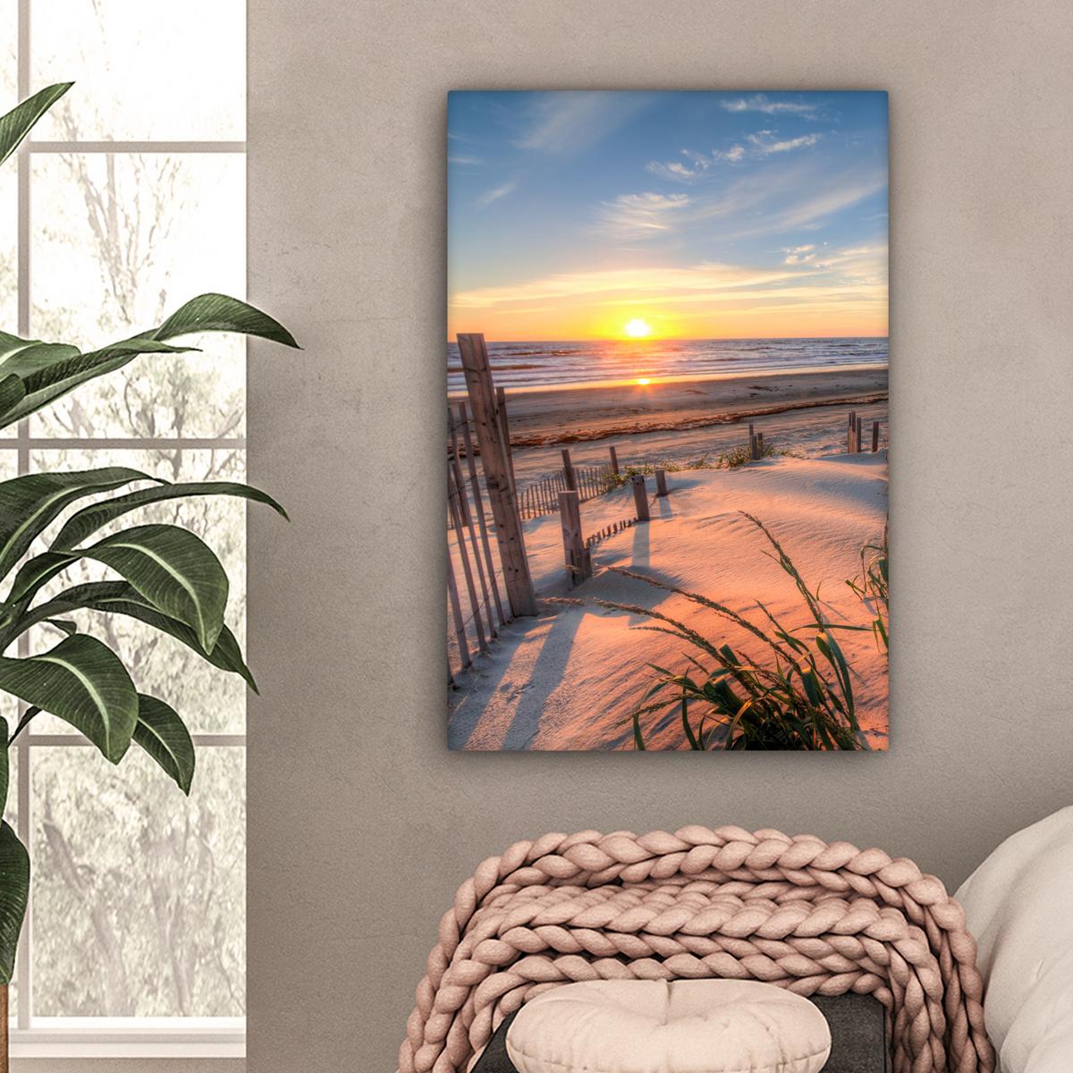 LEINWANDBILD Strand - Meer - Düne - Sonnenuntergang - Landschaft Wanddeko Schlafzimmer 60x90 cm - Beige, Textil (60/90cm) - MuchoWow