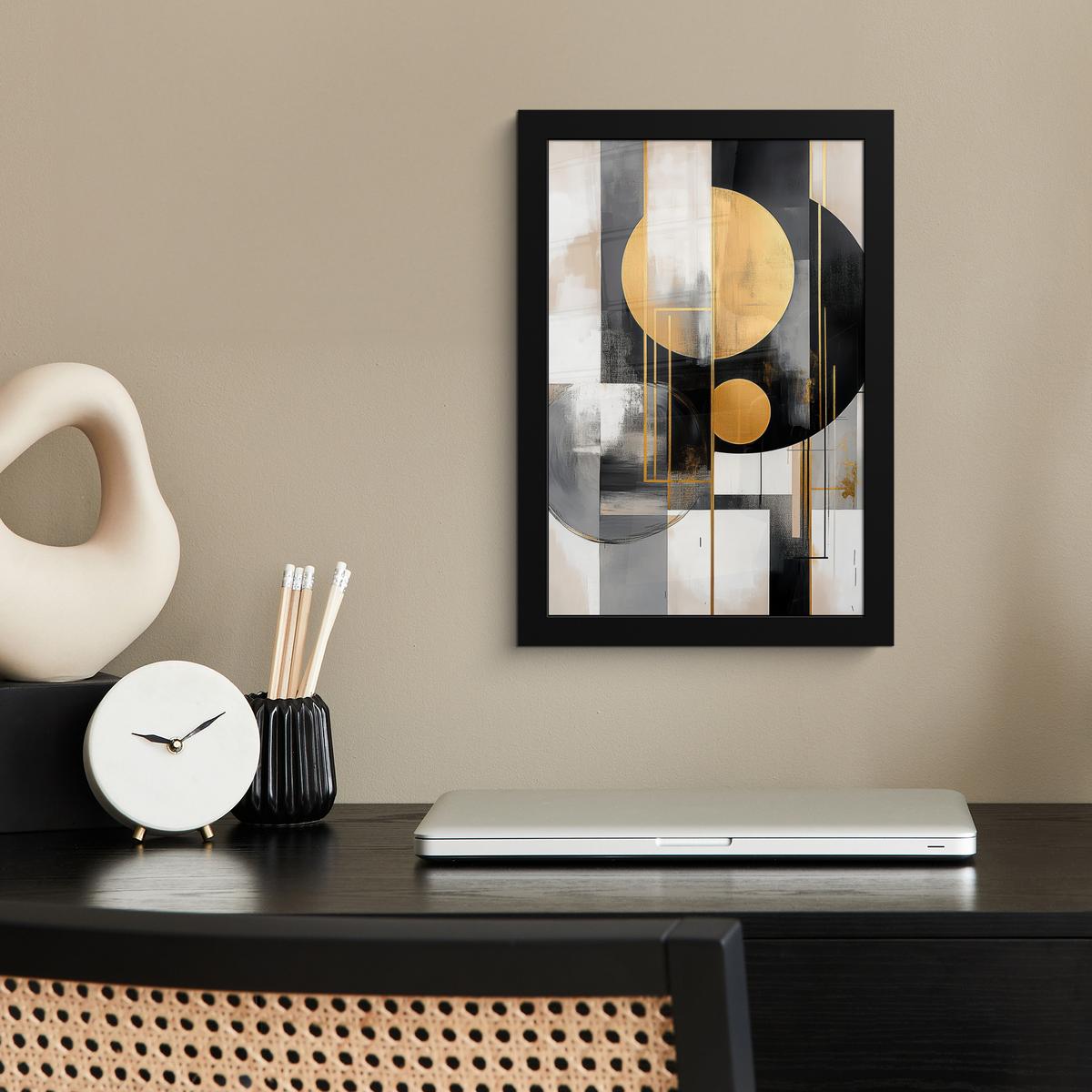 POSTER MIT RAHMEN Abstrakt - Gold - Silber - Formen - Ästhetisch - Modern Poster 20x30 cm - Goldfarben, Papier (20/30cm) - MuchoWow
