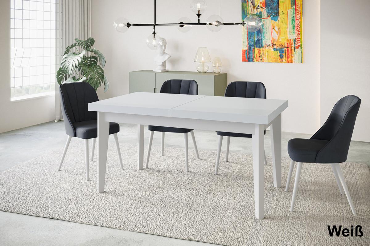 RECHTECKIGER Esszimmertisch SKANDI, ausziehbarer Tisch, Größe: 120-160X80X78 cm, Wohnzimmertisch Farbe: Weiß, mit Holzbeinen in Farbe Weiß - Weiß, Holzwerkstoff (120/80/78cm) - Alpi-Möbel