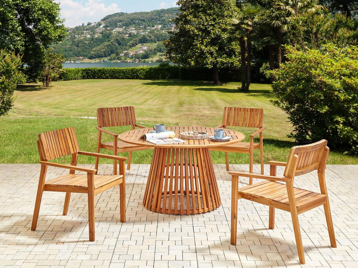GARTENMÖBEL-SET 4-Sitzer Heller Holzfarbton Agello - Hellbraun, Holz - Beliani