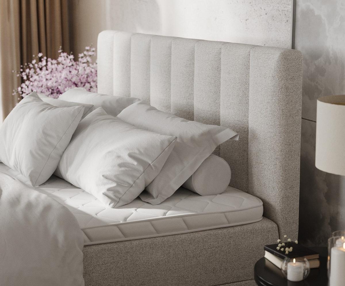 BOXBETT Lusso 140/200 cm Hellbeige im Riva Stoff - Sandfarben/Schwarz, Holz/Holzwerkstoff (140/200cm) - AltaBeds