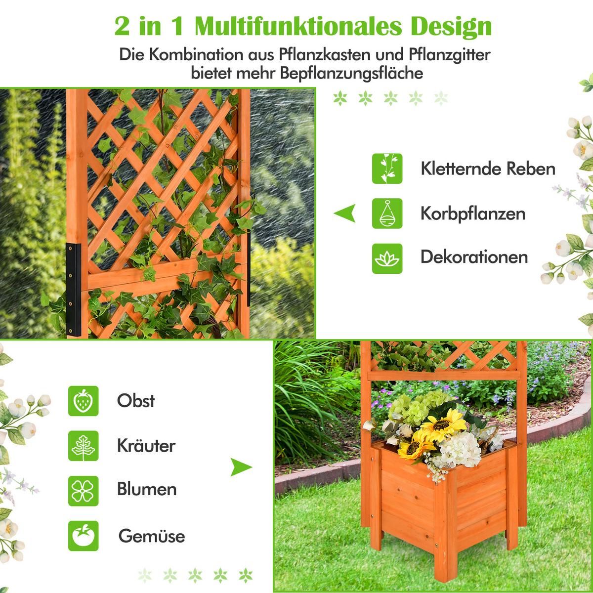 BLUMENKASTEN mit Rankgitter Orange - Orange, Holz (55/180/52cm) - COSTWAY