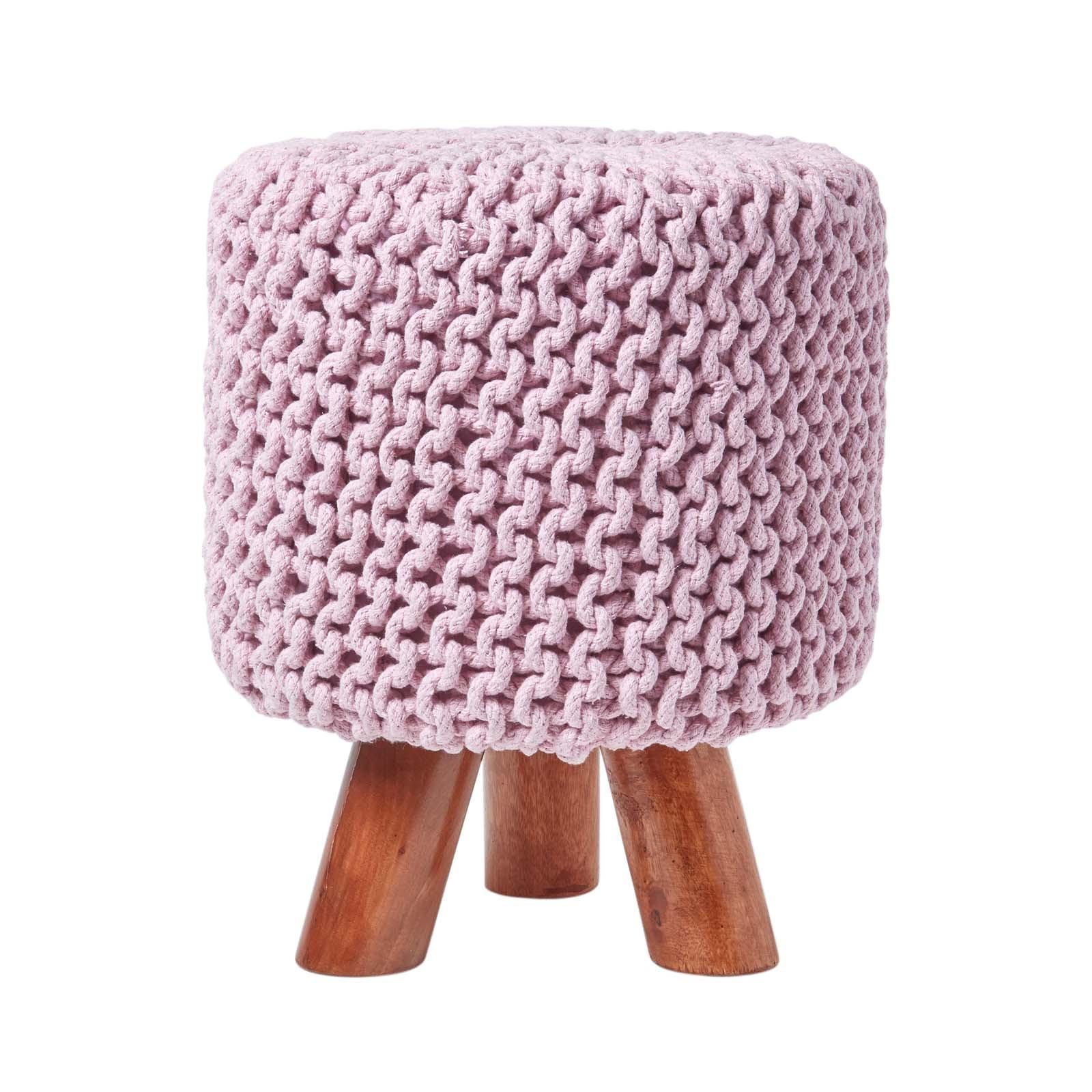 STRICK-HOCKER rosa, Dreibein 32/32/42 cm - Rosa, Textil (32/42/32cm) - Homescapes