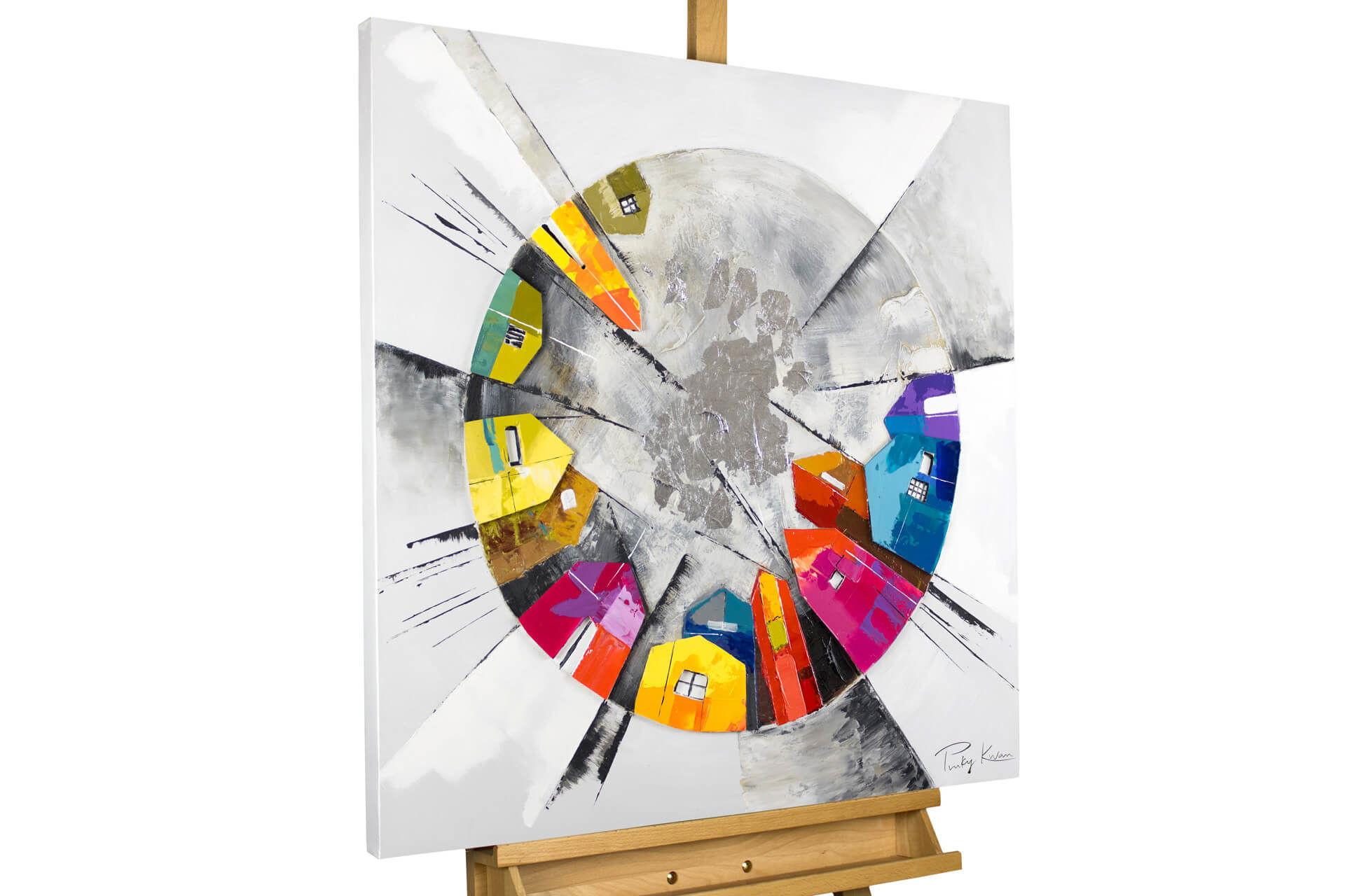 ÖLGEMÄLDE 80/80 cm - Silberfarben/Multicolor, Holz/Textil (80/80cm) - KUNSTLOFT