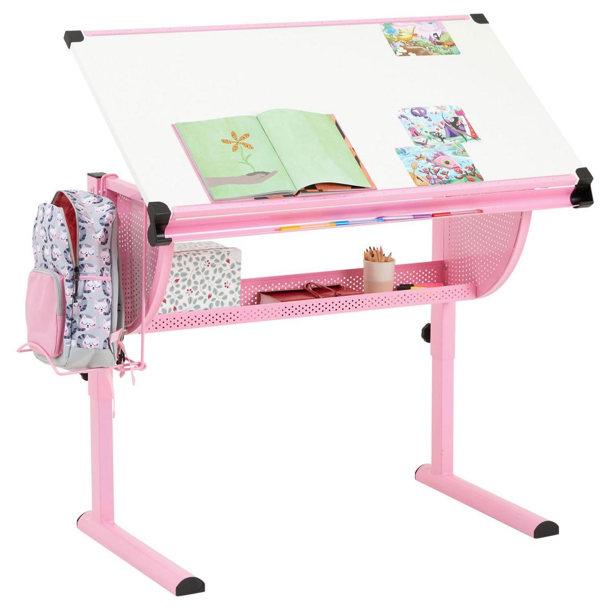 KINDERSCHREIBTISCH SARI - Weiß/Rosa, Holzwerkstoff/Metall (111/93/60cm) - CARO-Möbel