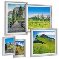 BILDER SET 5er Set - 50x50 cm & 20x30 cm & 40x60 cm Silberner Rahmen - Wasserfälle, Berge, Wolken, Herbst - Silberfarben, Kunststoff (40/60cm) - TULUP