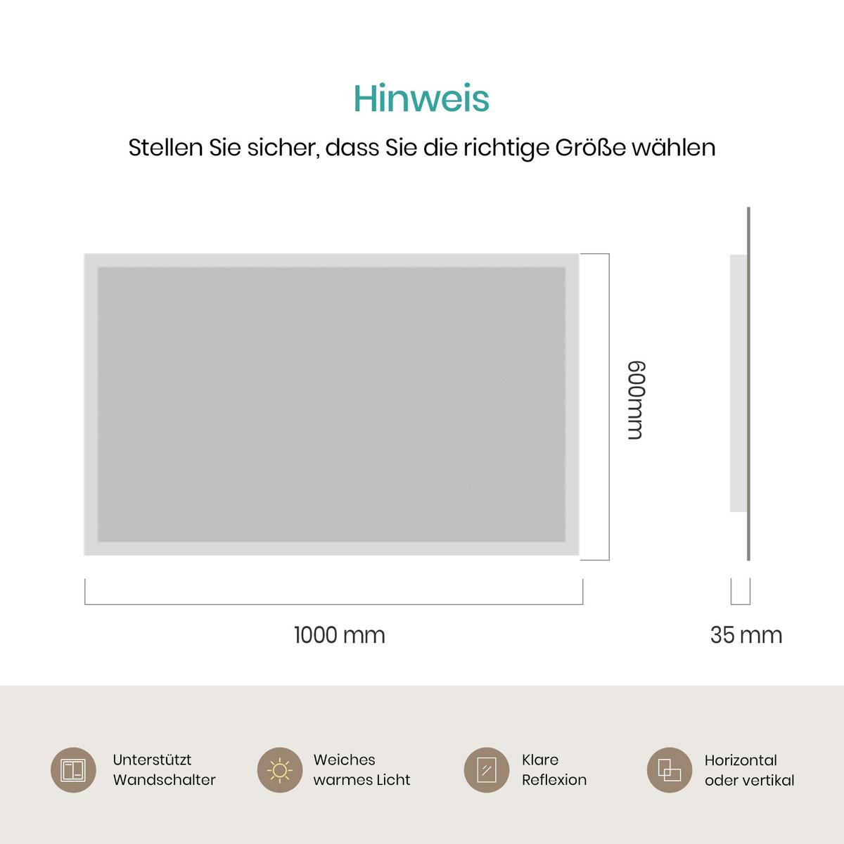 BADSPIEGEL mit Beleuchtung 100/60 cm - Transparent, Glas (100/60/3.5cm) - EMKE