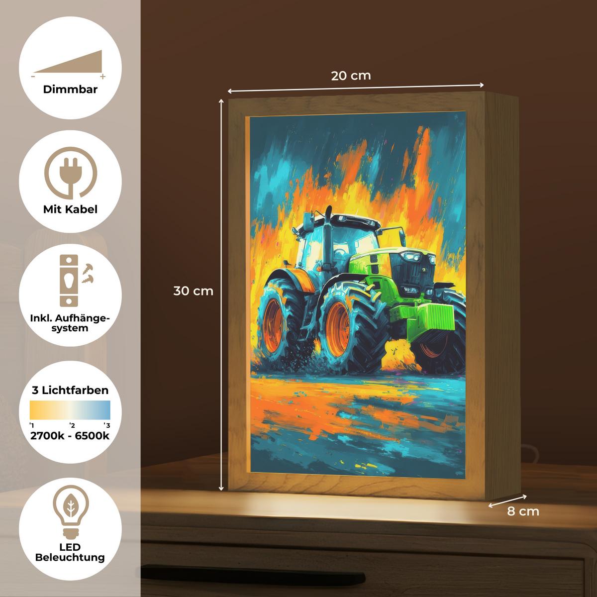NACHTTISCHLAMPE Abstrakt - Traktor - Grün 20x30 cm - Dunkelblau, Holzwerkstoff (8/20/30cm) - OnlyWow