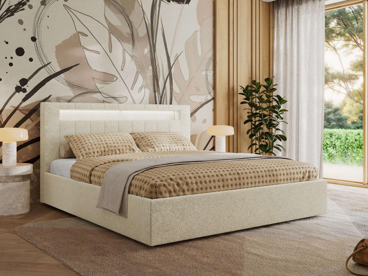 POLSTERBETT GOLD 5 CLASSIC 160/200 - Creme Strukture - Multipocket-Matratze - Creme, Textil (160/200cm) - MKS