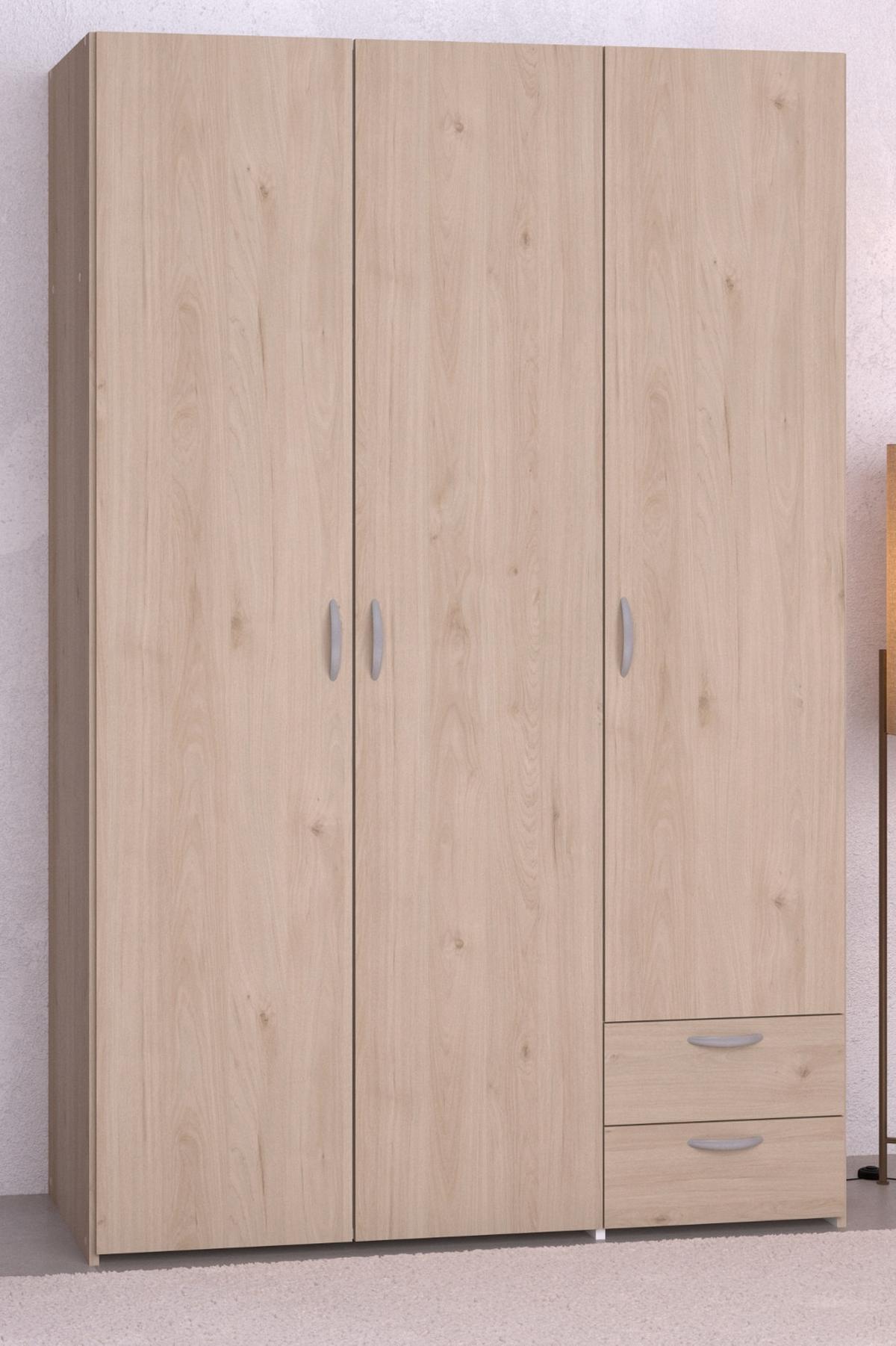 KLEIDERSCHRANK Eiche 120 cm 3-türig, Drehtürenschrank - Eichefarben/Silberfarben, Holzwerkstoff/Kunststoff (120/185/51cm) - Furn.Design