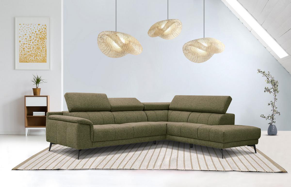 ECKSOFA FIERO 5-Sitzer, olivgrün - Schwarz/Olivgrün, Holzwerkstoff/Textil (290/228cm) - Wozimo