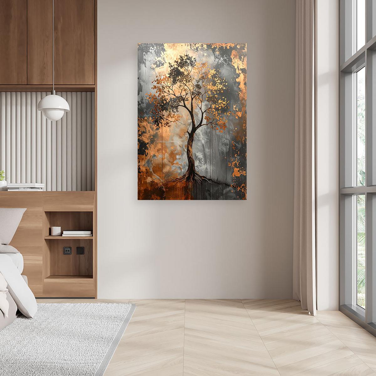 WANDBILD, Grunge Baum Abstrakt grau kupferfarben - Braun, Textil (20/30cm) - Feeby