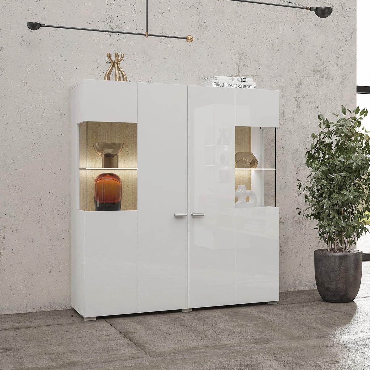 VITRINE Akram Weiß und Holz - Weiß, Holzwerkstoff (110/123/39cm) - Petits-meubles