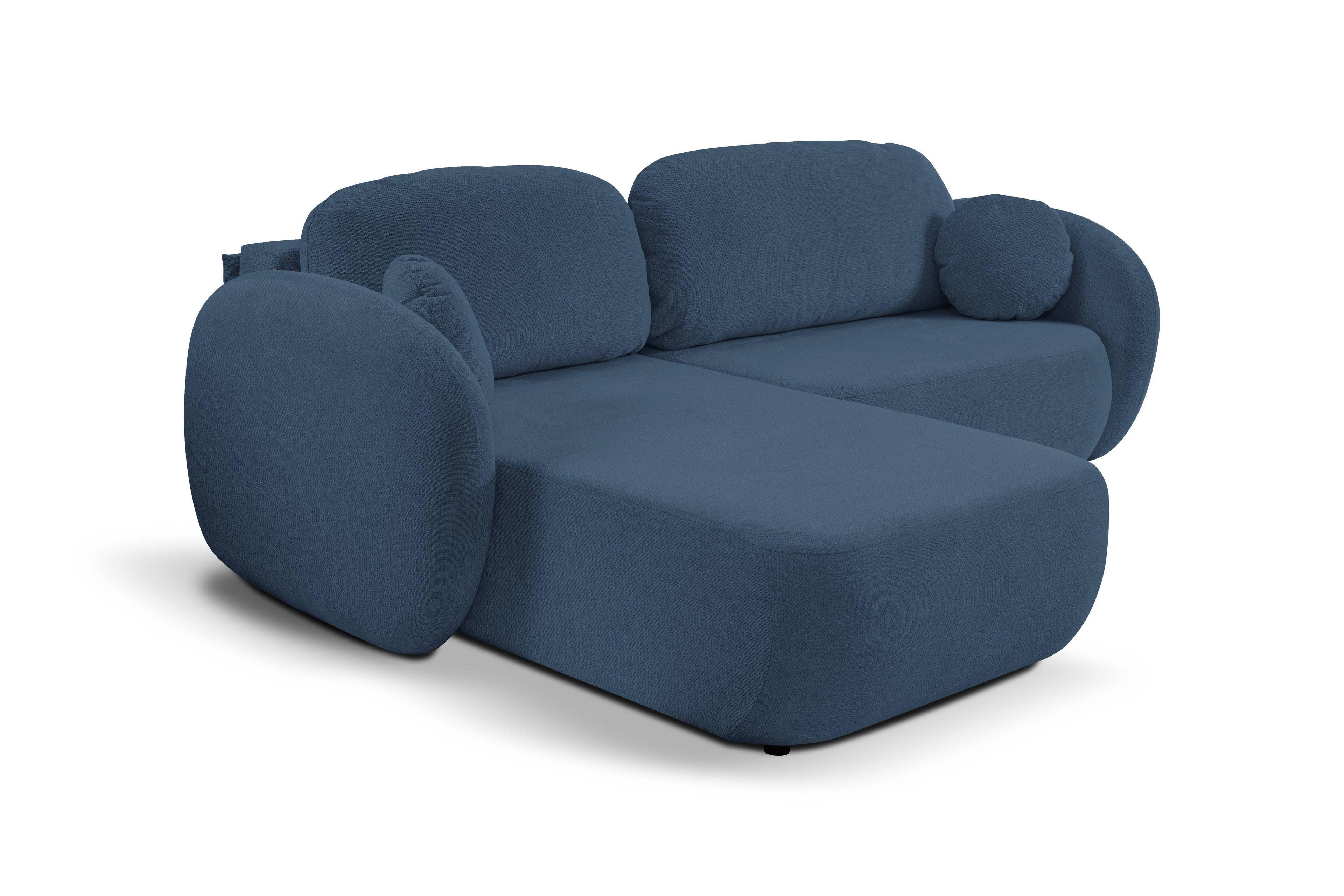 ECKSOFA AMICO L-S Dunkelblau Geflochtener Stoff mit Schlaffunktion - Dunkelblau, Holz (248/174cm) - MASSENO
