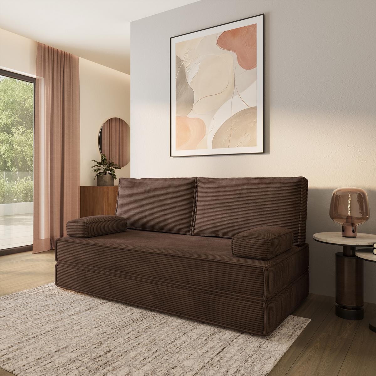 BETTSOFA SILAR aus Schaumstoff Kordstoff Braun Schlaffunktion - Braun, Textil (170/86/80cm) - MASSENO