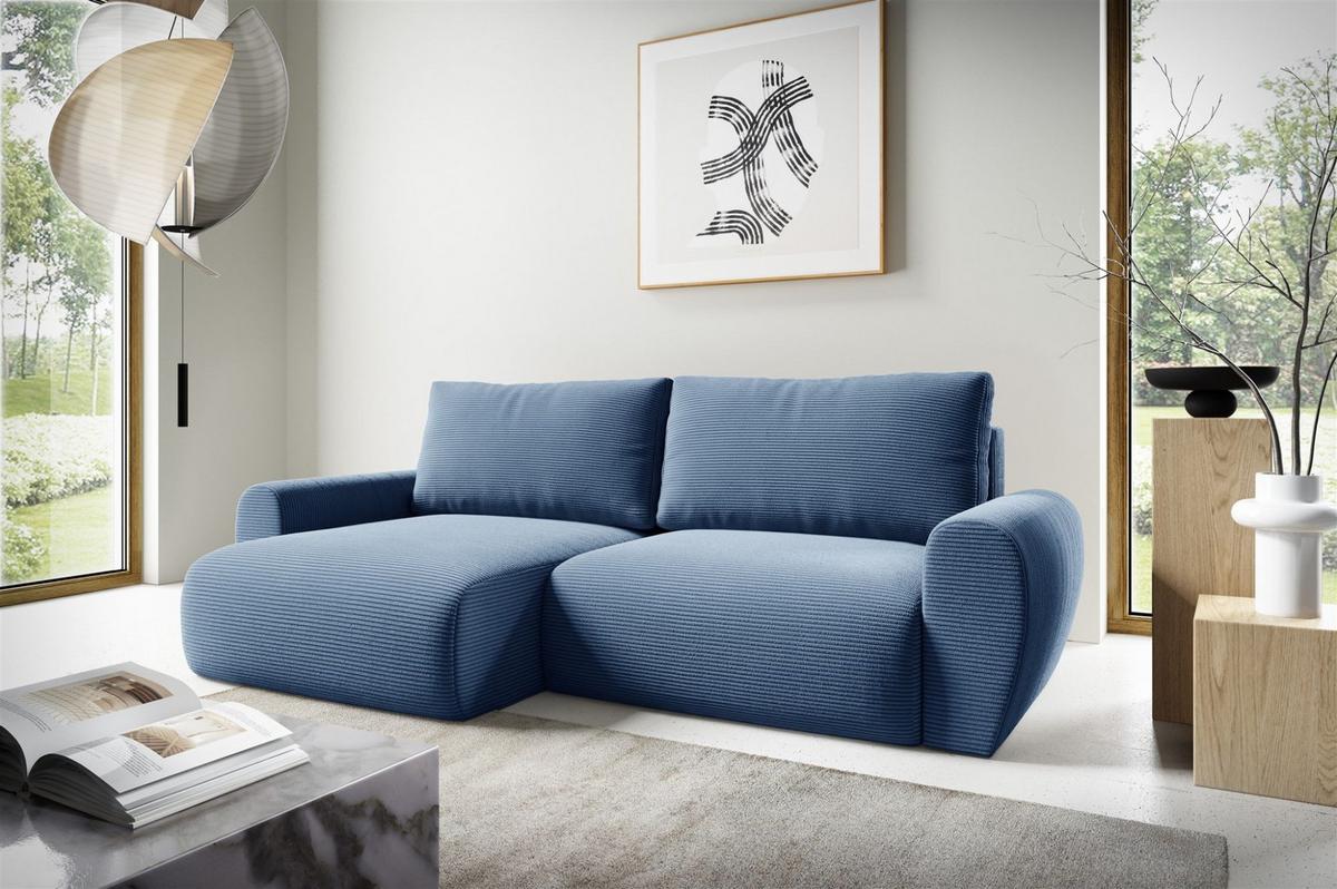 ECKSOFA Galan Mit Schlaffunktion - Blau, Holzwerkstoff/Textil (253/153cm) - Fun Möbel