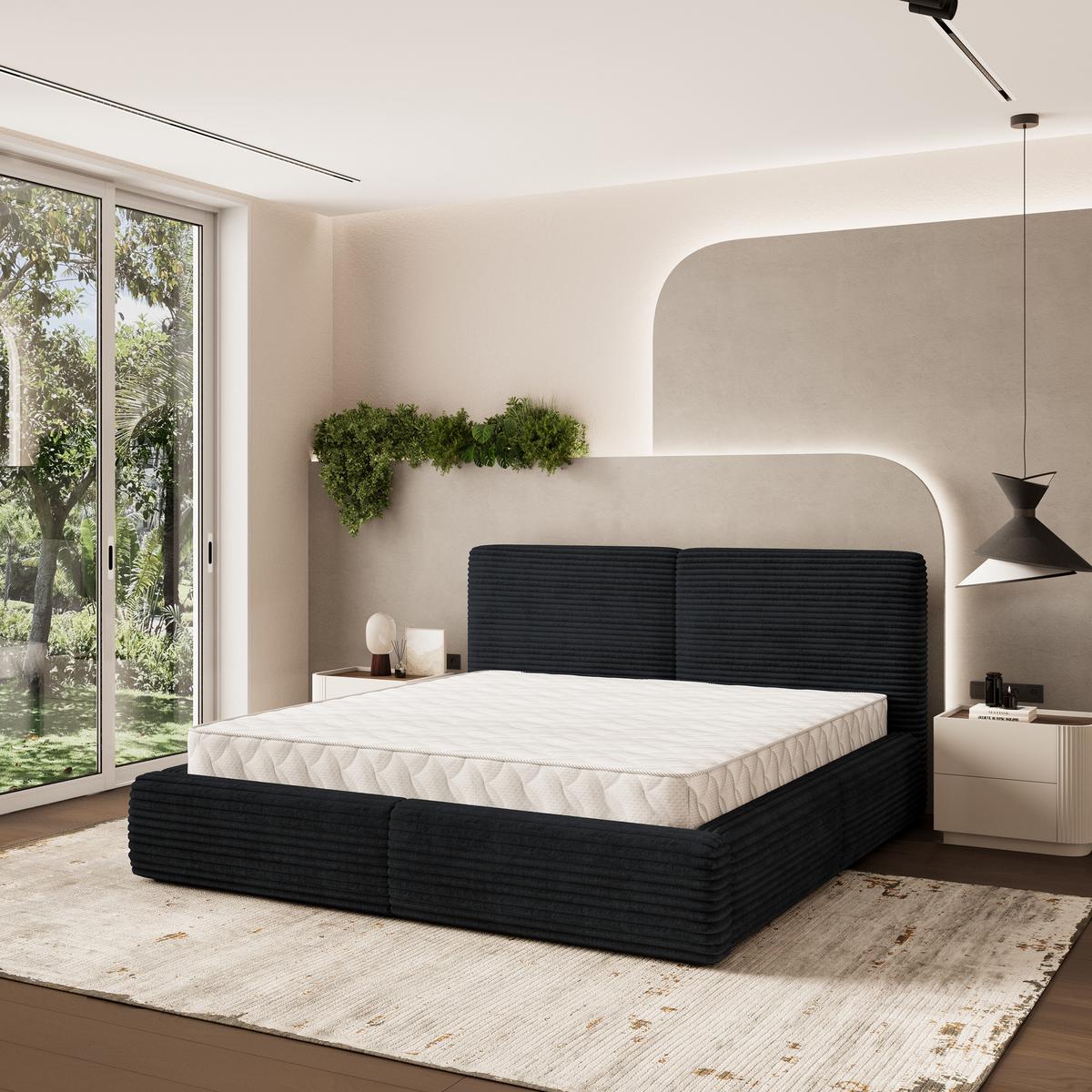 POLSTERBETT FELURO 180x200 cm mit Bettkästen - Schwarz - Schwarz, Holz (180/200cm) - MASSENO