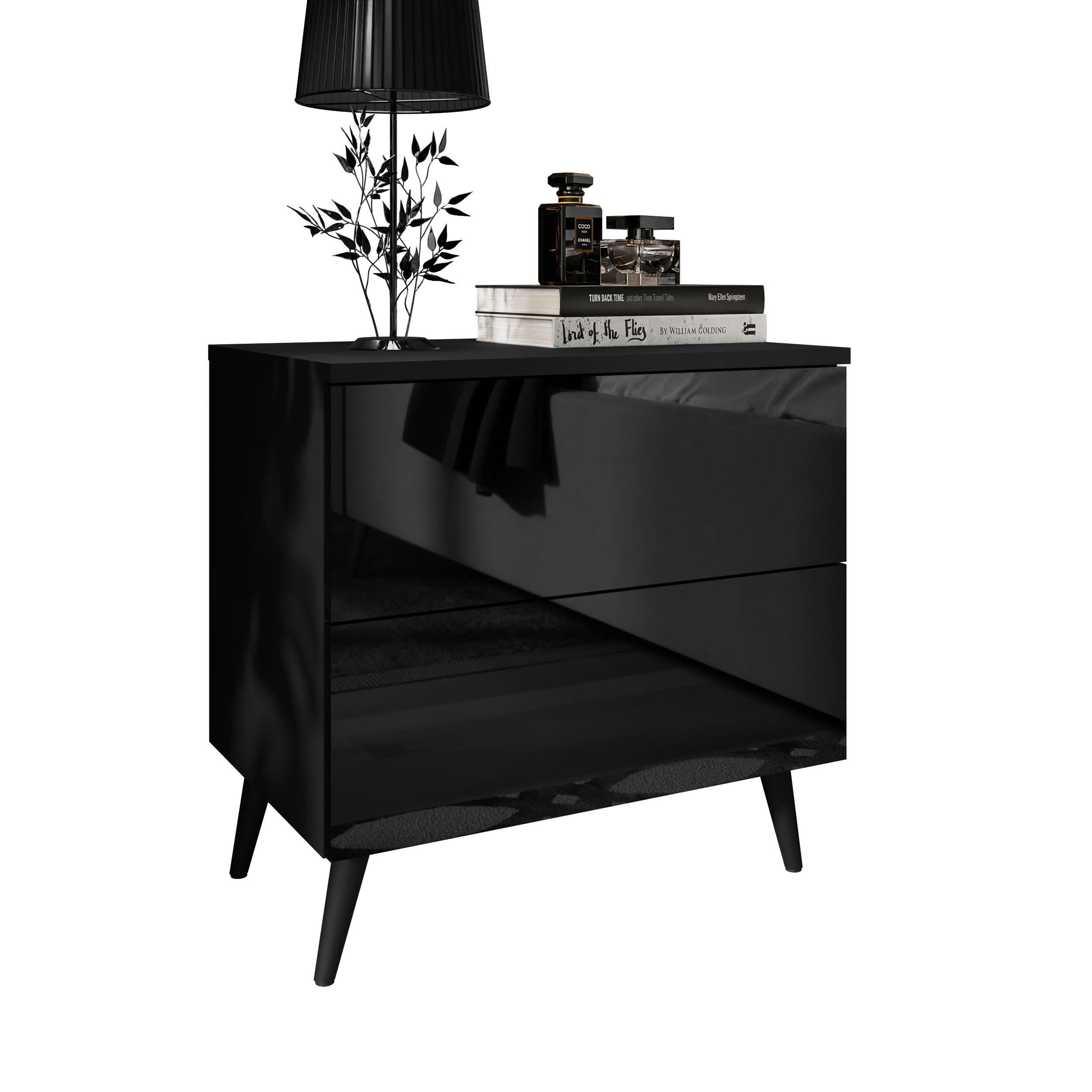NACHTTISCH AURA PUSH OPEN mit schwarzen Beinen - Schwarz, Holzwerkstoff (55/54/37cm) - Lookway