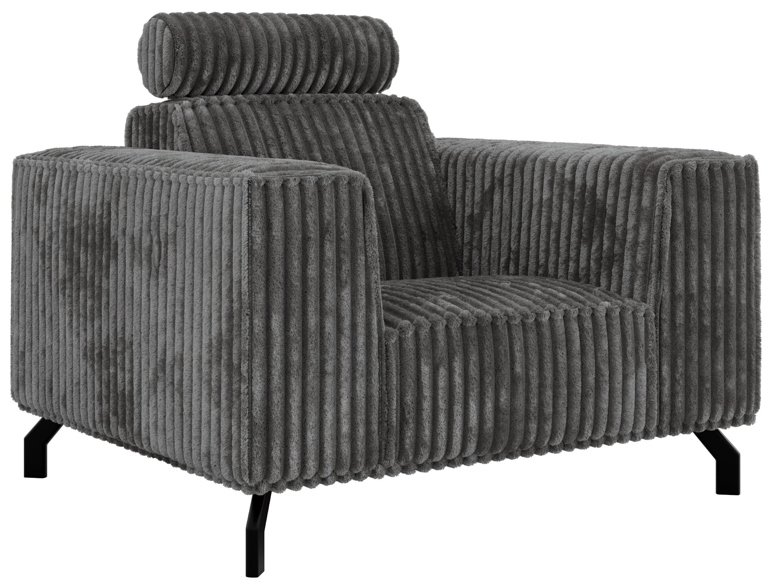 SESSEL VESANO - Grau Cord - Schwarz/Grau, Textil/Metall (109/90/95cm) - MKS