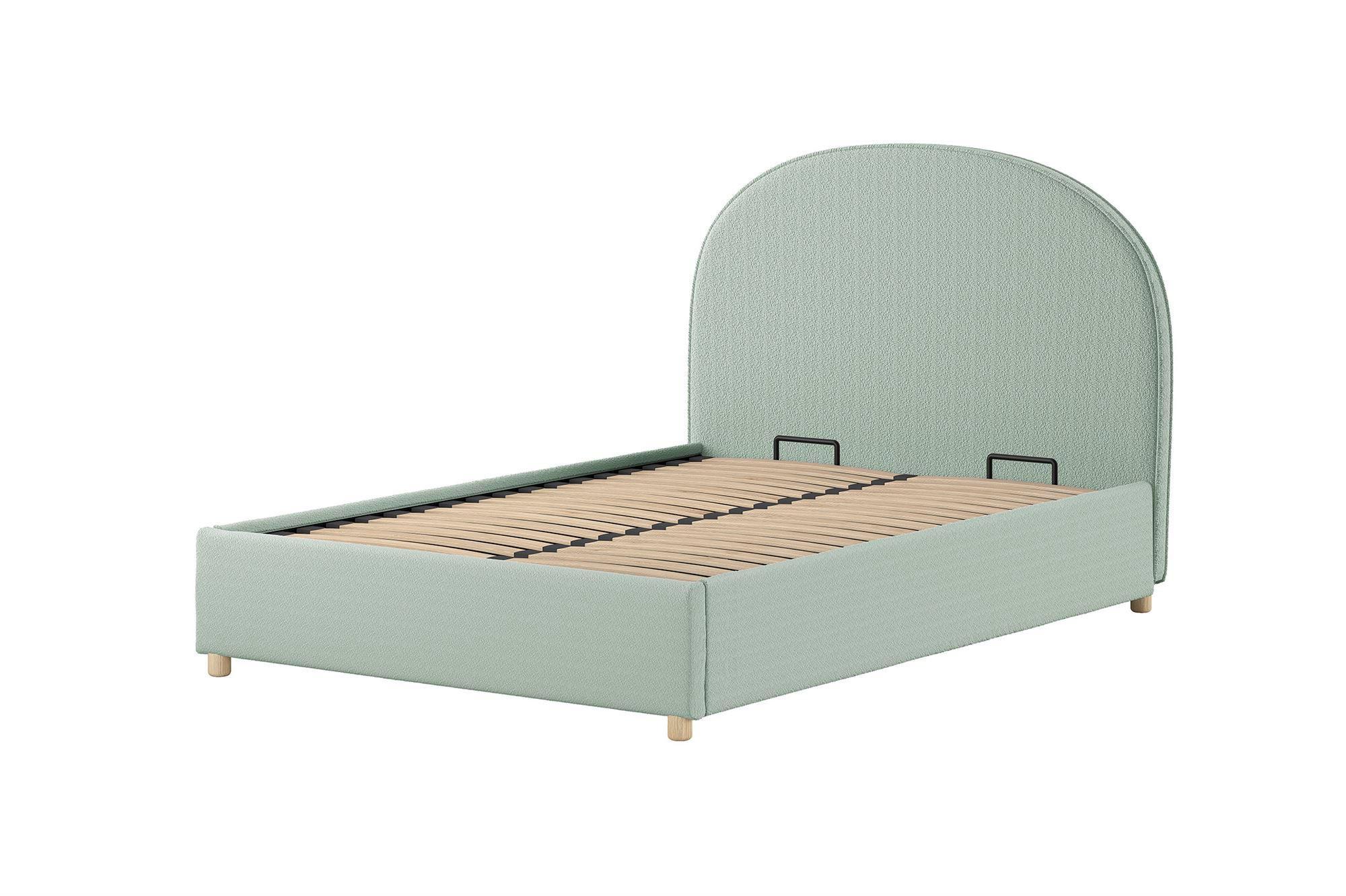 POLSTERBETT Karlotta 140x200 mit Bettkasten Bouclé Stoff grün - Grün, Kunststoff (140/200cm) - 58aufmkessel