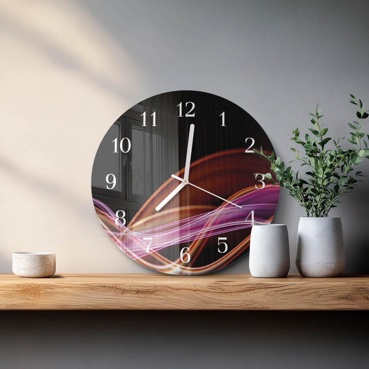 WANDUHR aus Glas Ø30 cm - Abstrakte Kunst - Lila, Glas (30/30/0.4cm) - TULUP