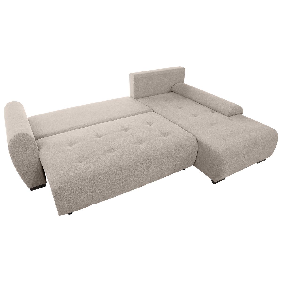 ECKSCHLAFSOFA Dallas mit Bettkasten, 255 cm, Beige, rechts, Velour-Stoff - Cappuccino, Textil (255/175cm) - Beautysofa