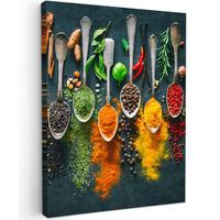 LEINWANDBILD Kräuter - Gewürze - Löffel Room Decor 30x40 cm - Currygelb, Textil (30/40cm) - MuchoWow