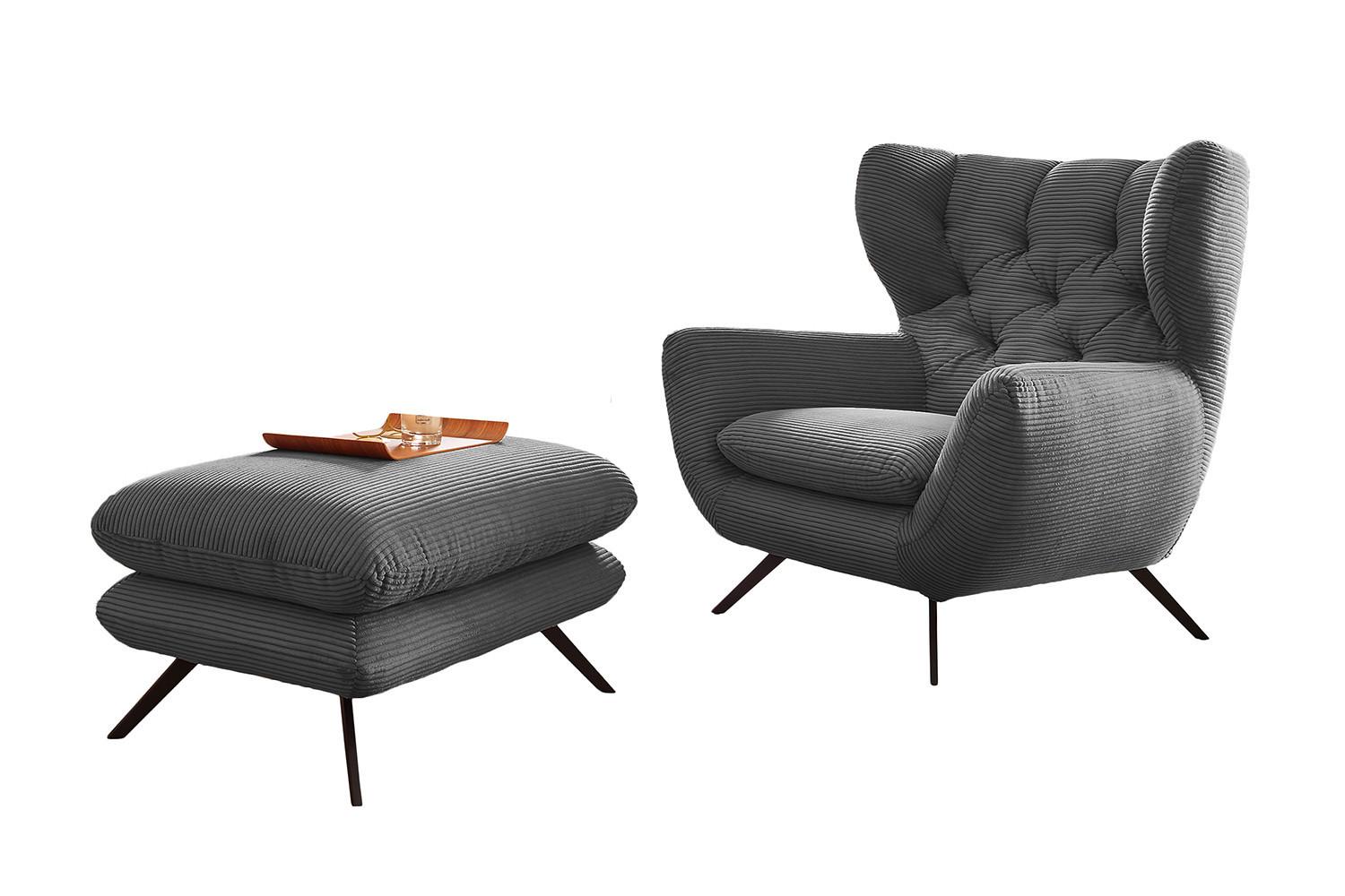 SESSEL CHARME Grau Cord - Schwarz/Grau, Textil/Metall (100/106/95cm) - KAWOLA