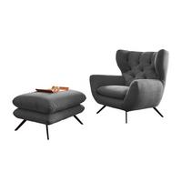 SESSEL CHARME Grau Cord - Schwarz/Grau, Textil/Metall (100/106/95cm) - KAWOLA