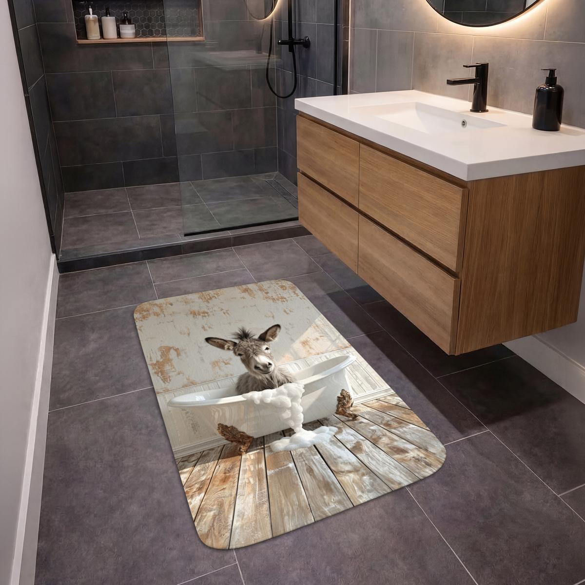 BADEMATTE Esel - Tiere - Badewanne - Schaumstoff 60x90 cm - Creme, Textil (60/90cm) - OnlyWow