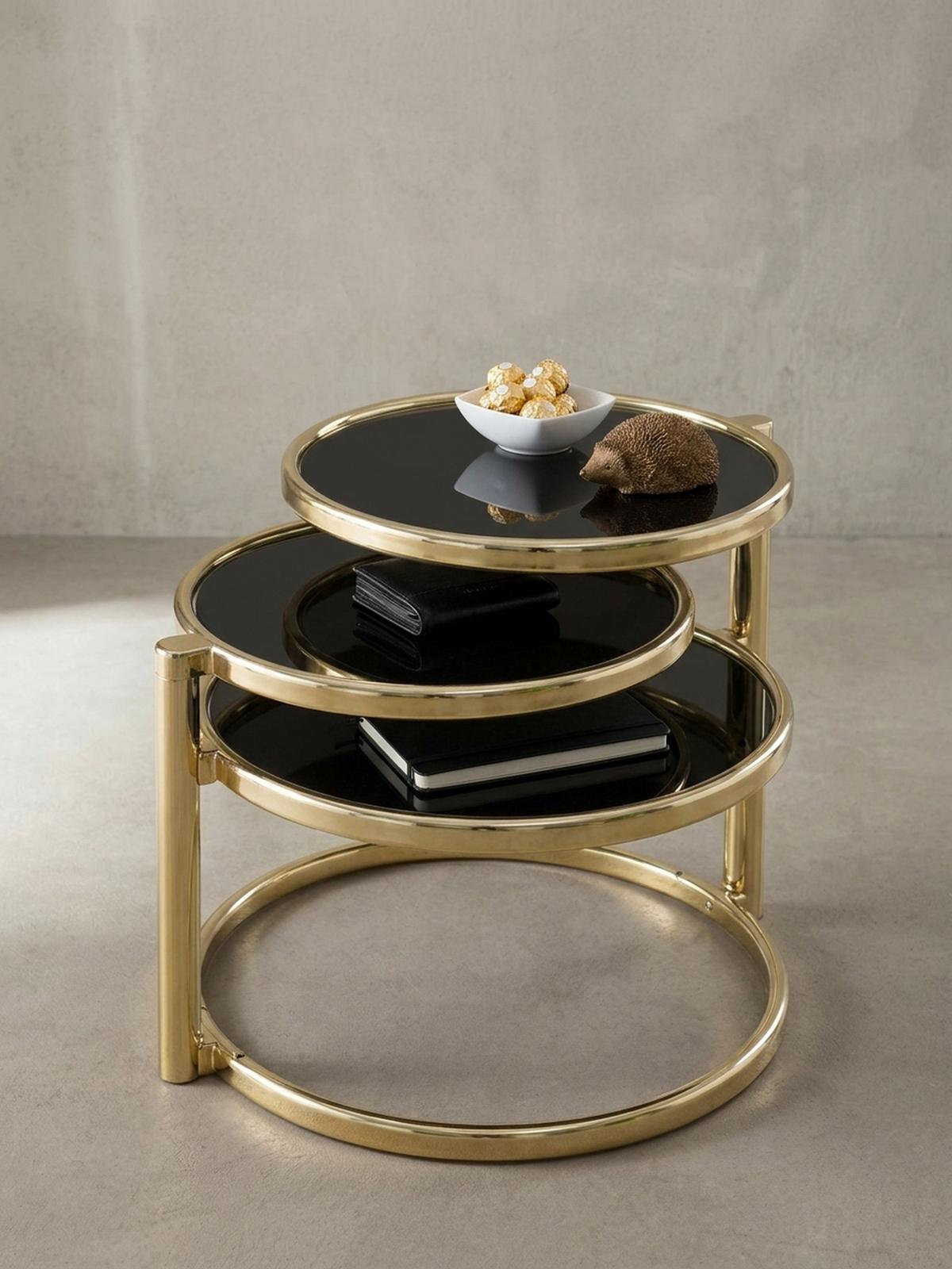 BEISTELLTISCH Glas Stahlgestell Schwenkbare Platten, Gold 58x58x43 cm - Goldfarben, Glas/Metall (58/58/43cm) - KADIMA DESIGN