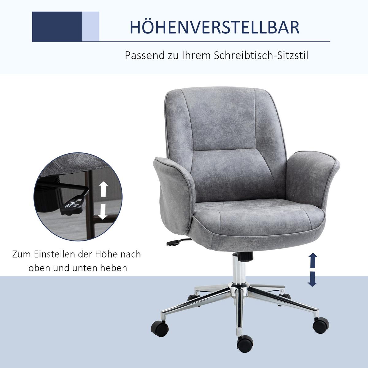 BÜROSTUHL Schreibtischstuhl drehbar verstellbar Mikrofaser Schaumstoff Grau - Hellgrau, Kunststoff (70/106/65cm) - Vinsetto