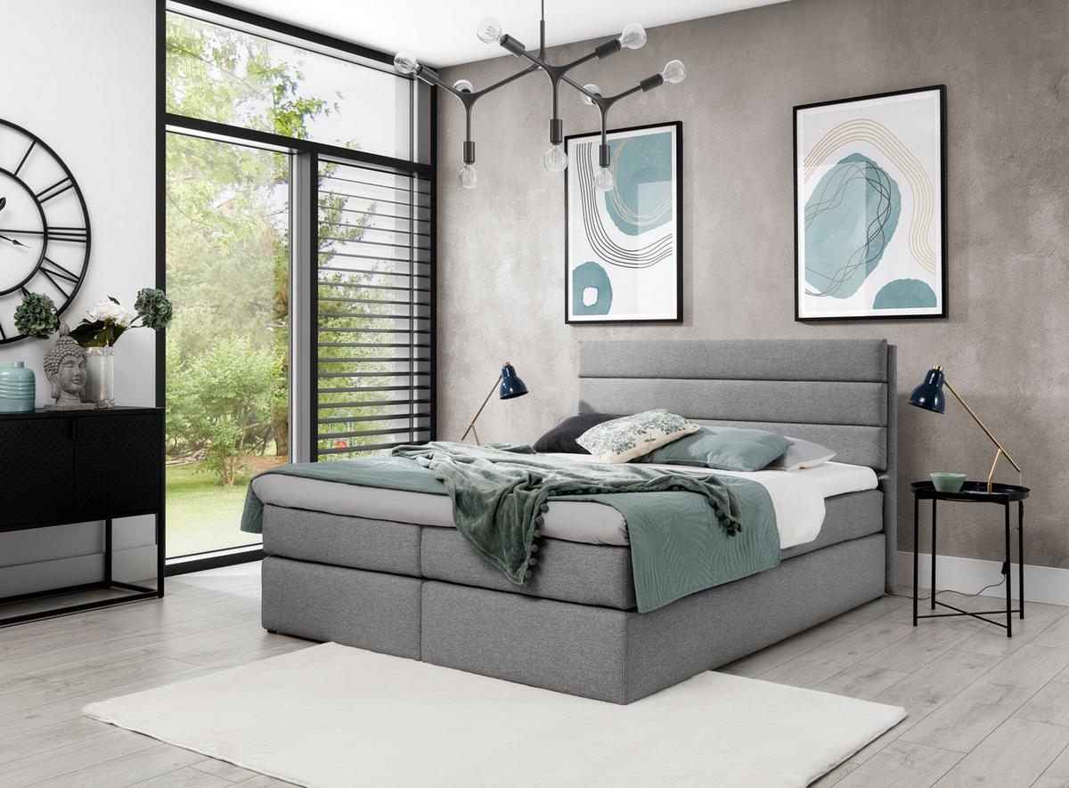BOXBETT Sequoio 140/200 cm in Grau – mit Matratze und Topper - Schwarz/Grau, Holz/Holzwerkstoff (140/200cm) - AX Living