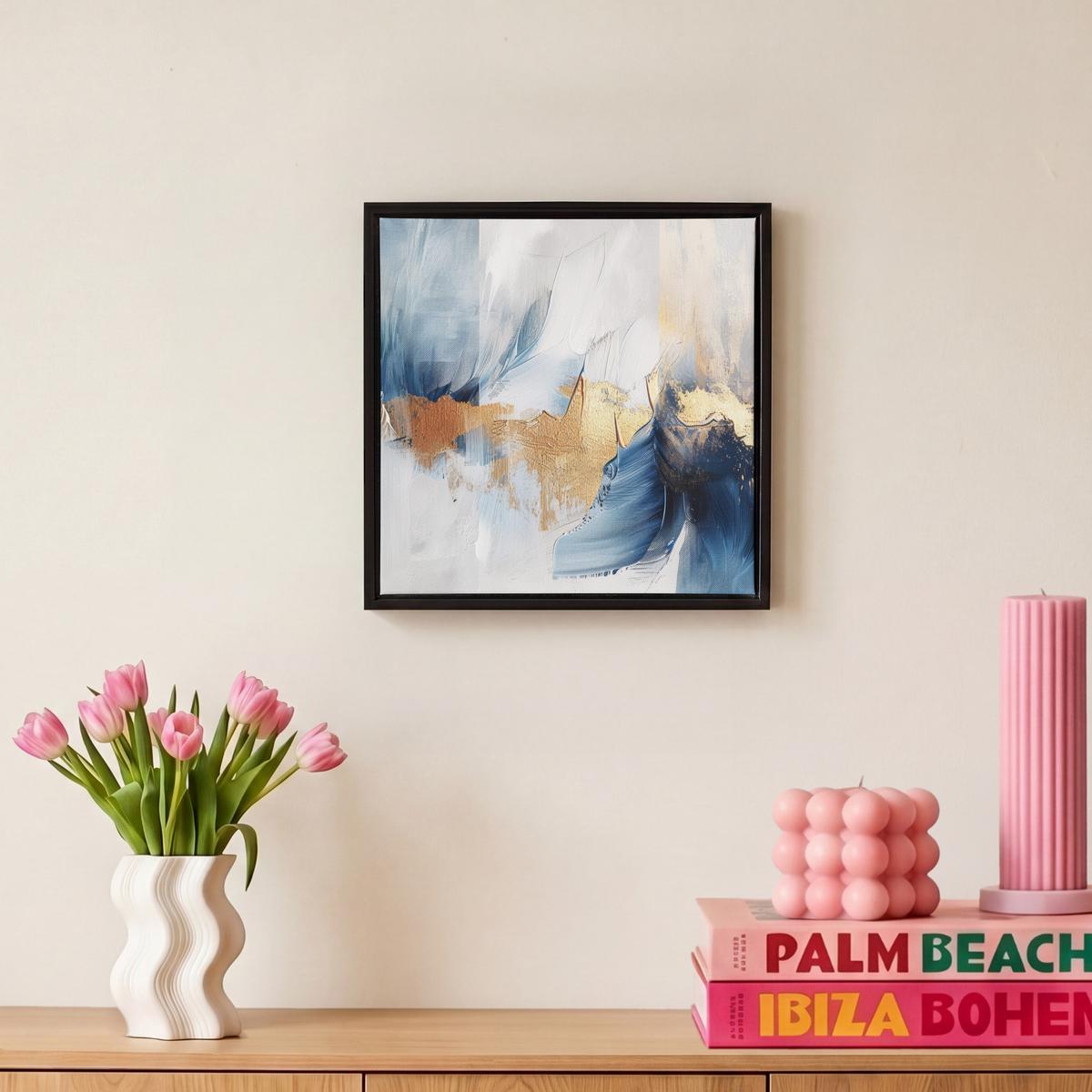 LEINWAND Bilder mit Rahmen - Gold - Blau - Aquarell - Kunst - Modern - 20x20 - Hellblau, Textil (20/20cm) - MuchoWow