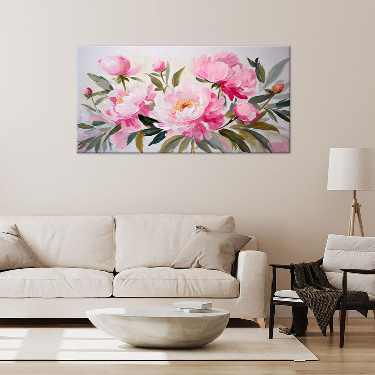 LEINWANDBILD Pfingstrosen Blumen Strauß Rosa 100x50cm - Rosa, Textil (100/50cm) - Feeby