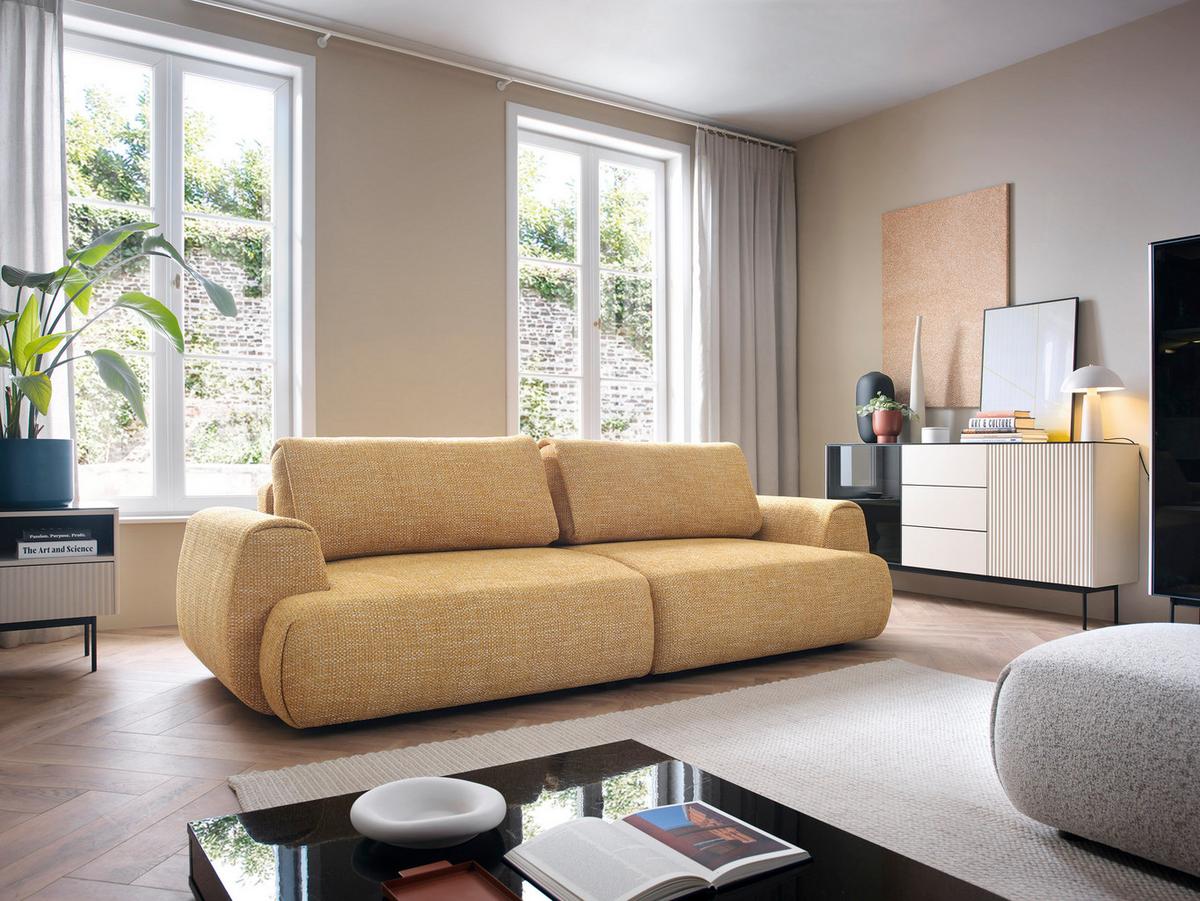 BETTSOFA ZEST Gelb Chenille-Stoff mit Schlaffunktion - Gelb, Textil (106/81/260cm) - MASSENO