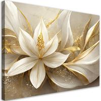 LEINWANDBILD Goldene Glamour-Blumen 3D 100x70cm - Goldfarben, Textil (100/70cm) - Feeby