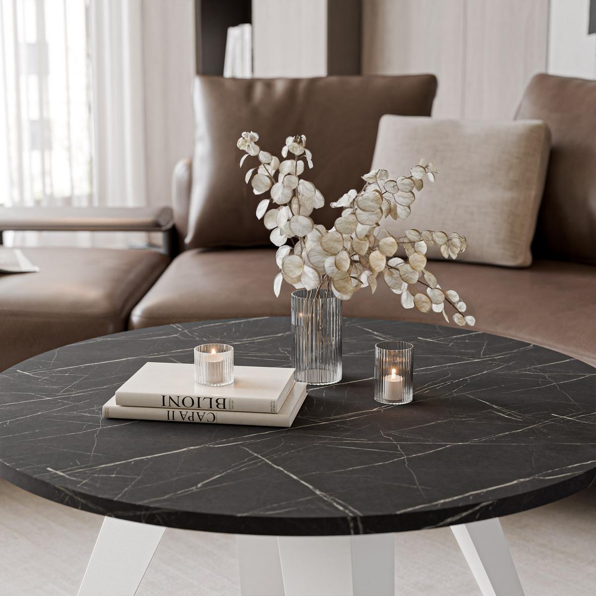 COUCHTISCH FERRO 75/50 cm runden, Weiß / Grigia Pietra (Steingrau) - Weiß/Grau, Metall (75/75/50cm) - Idohome