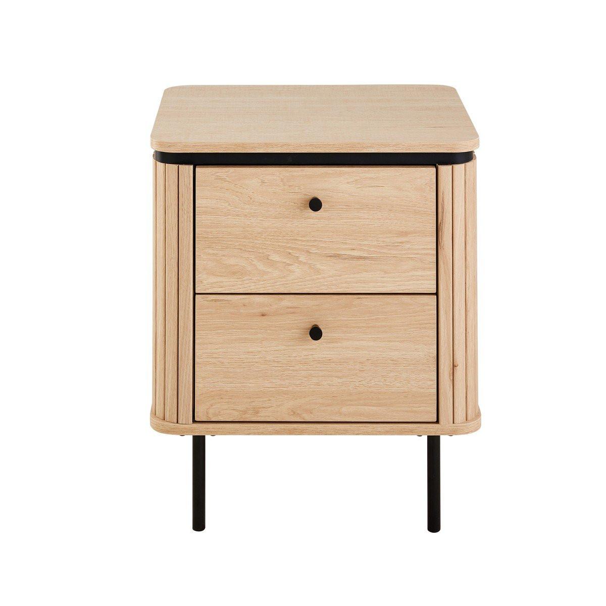 NACHTTISCH mit 2 Schubladen und seitlichem Rillen-Effekt H55 cm malaga 48/55/40 cm - Eschefarben, Holzwerkstoff (40/55/48cm) - Calicosy