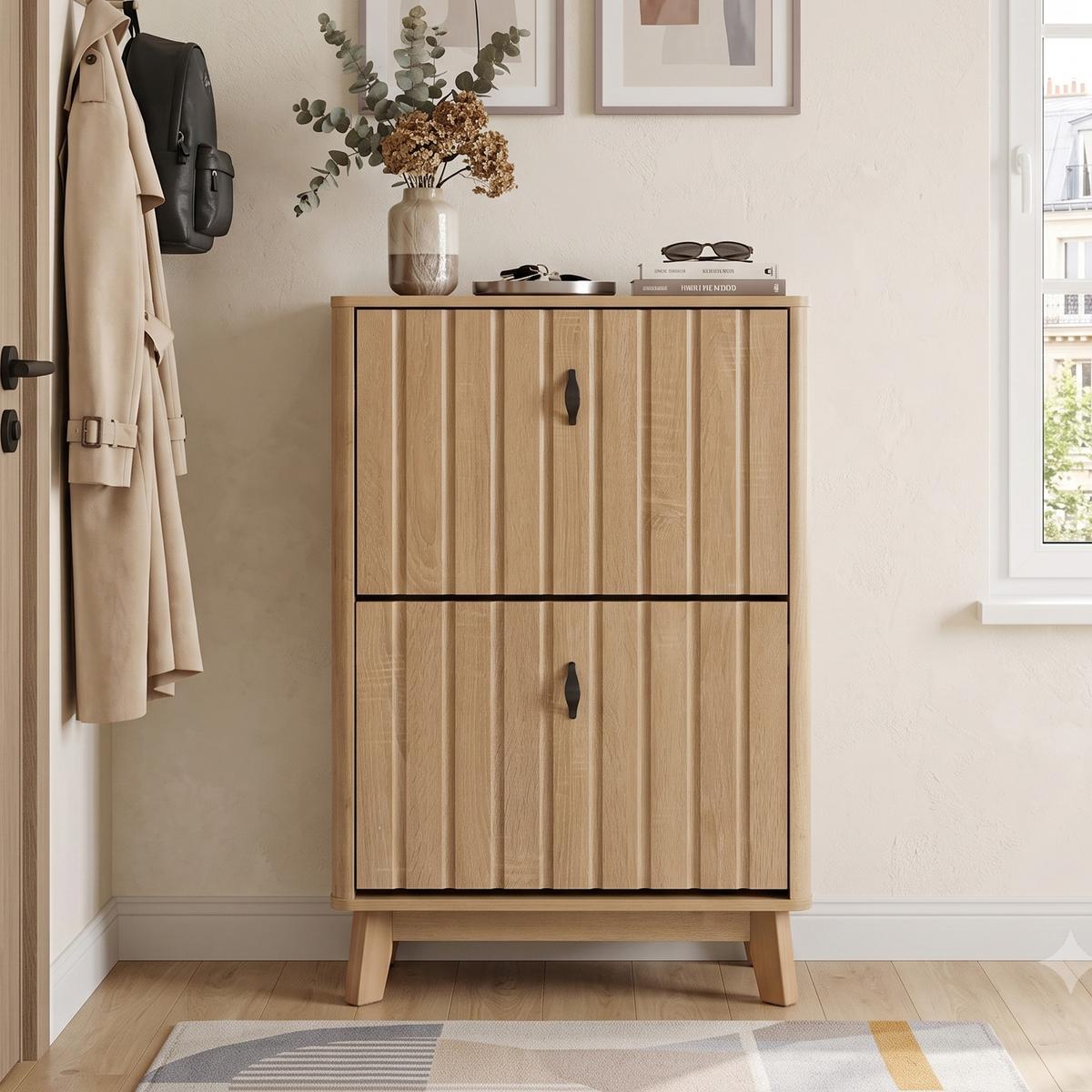 SCHUHESCHRANK Eichenfarben Mit Kippfach & Schranktür Mid-Century - Eichefarben, Holzwerkstoff (60/94/24cm) - Urban Meuble