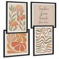 BILDER SET 4er Set - 50x50 cm & 40x60 cm Schwarzer Rahmen - Abstrakte Pastellblumen - Schwarz, Kunststoff (50/50cm) - TULUP