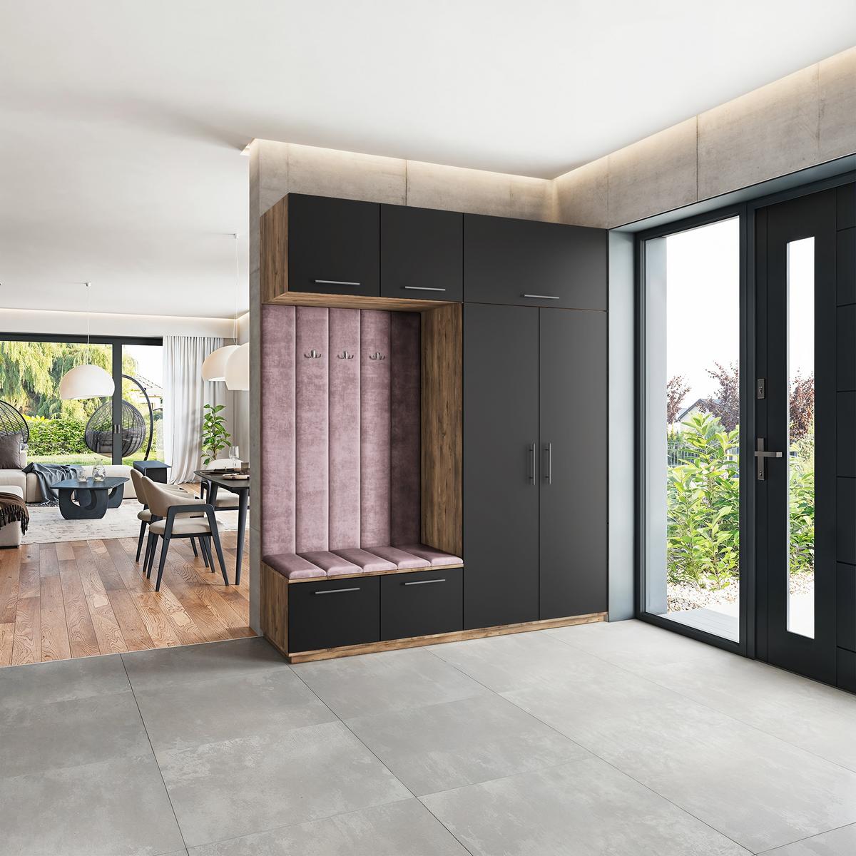 GARDEROBENSCHRANK REMA 200/240/60 cm Modern Garderobe-Set Eiche Lefkas - Eichefarben/Lila, Holzwerkstoff (200/240/60cm) - MASSENO