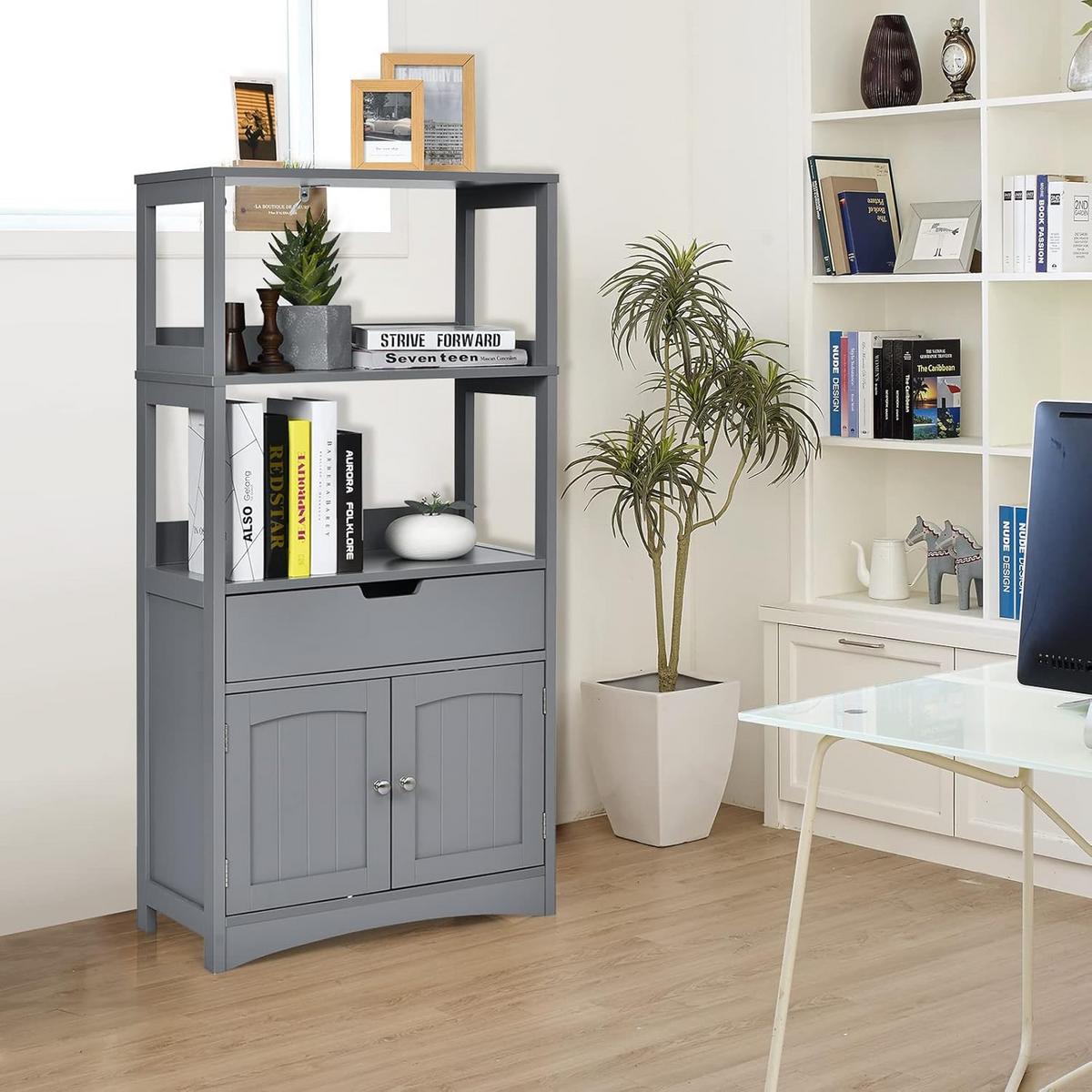 HOCHSCHRANK Grau - Grau, Holz (61/122/33cm) - COSTWAY