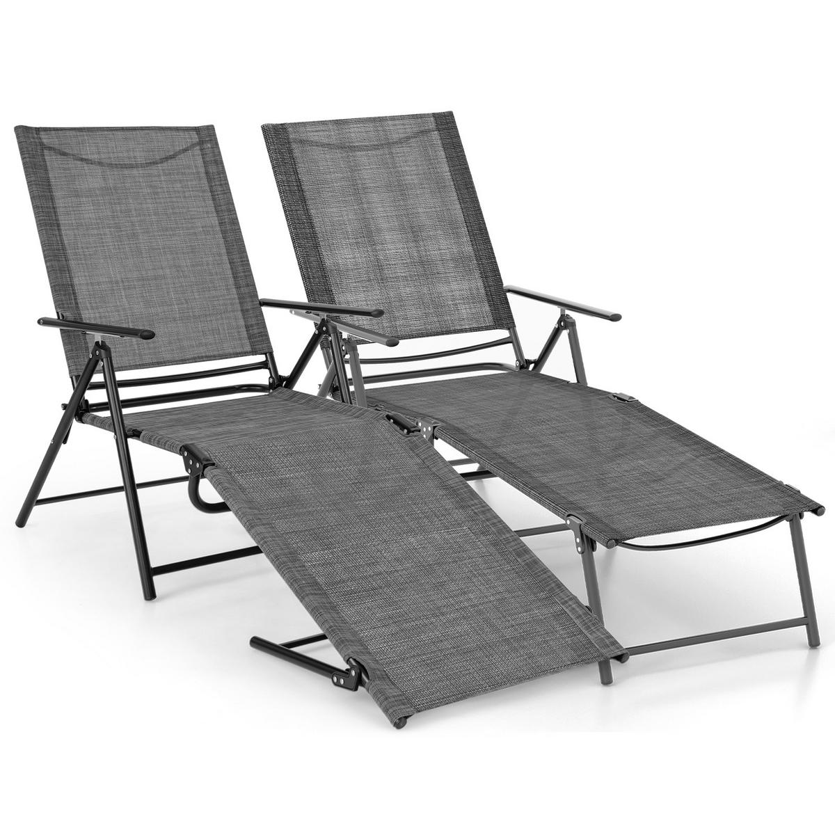SONNENLIEGEN 2er-Set Grau - Grau, Metall (189/102/64cm) - COSTWAY