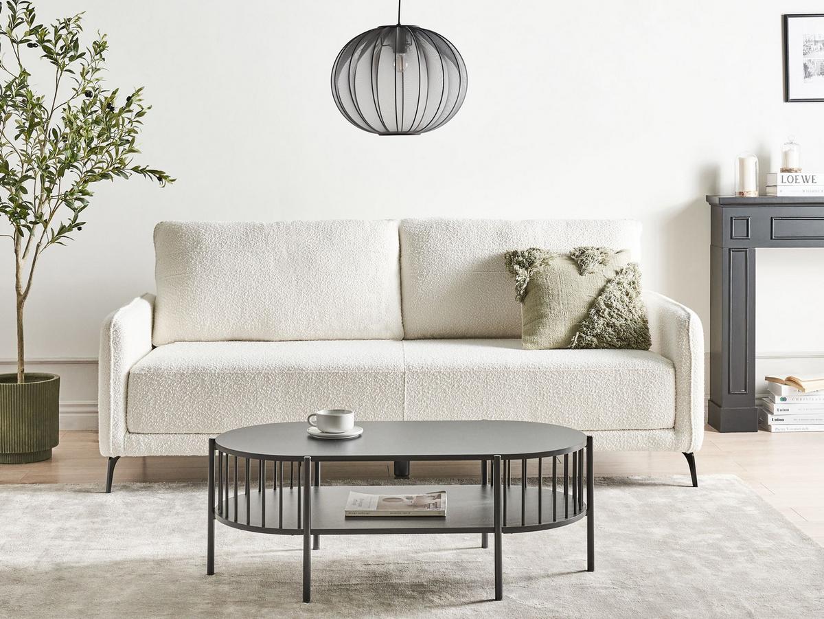 SCHLAFSOFA 3-Sitzer Bouclé Cremeweiß Heming - Creme, Textil (200/88/90cm) - Beliani