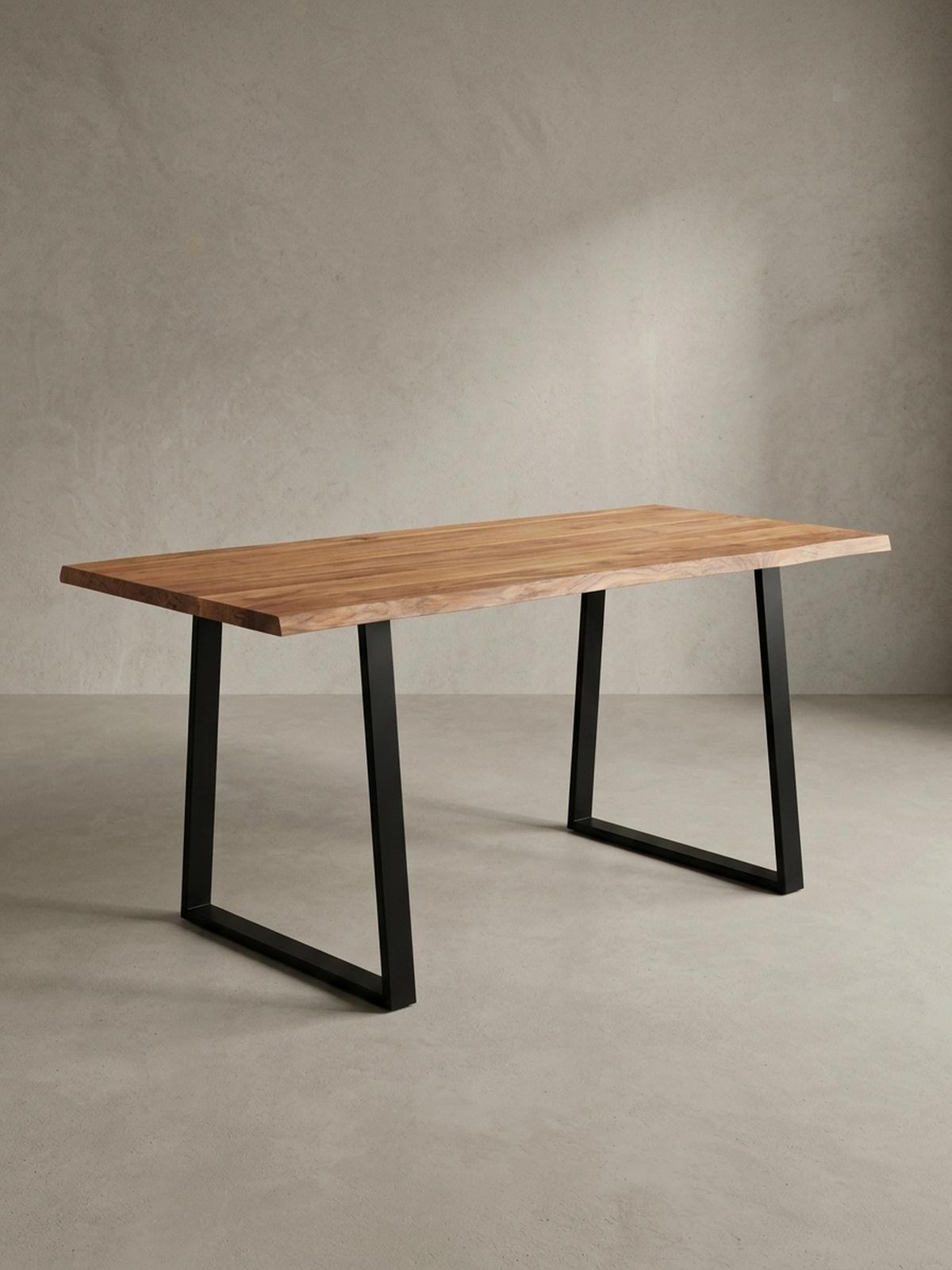 ESSTISCH Massivholz Baumkante Schwarz Metall Handgefertigt TARN, Goldbraun-Schwarz 180x90x76 cm - Schwarz/Braun, Holz (90/180/76cm) - KADIMA DESIGN