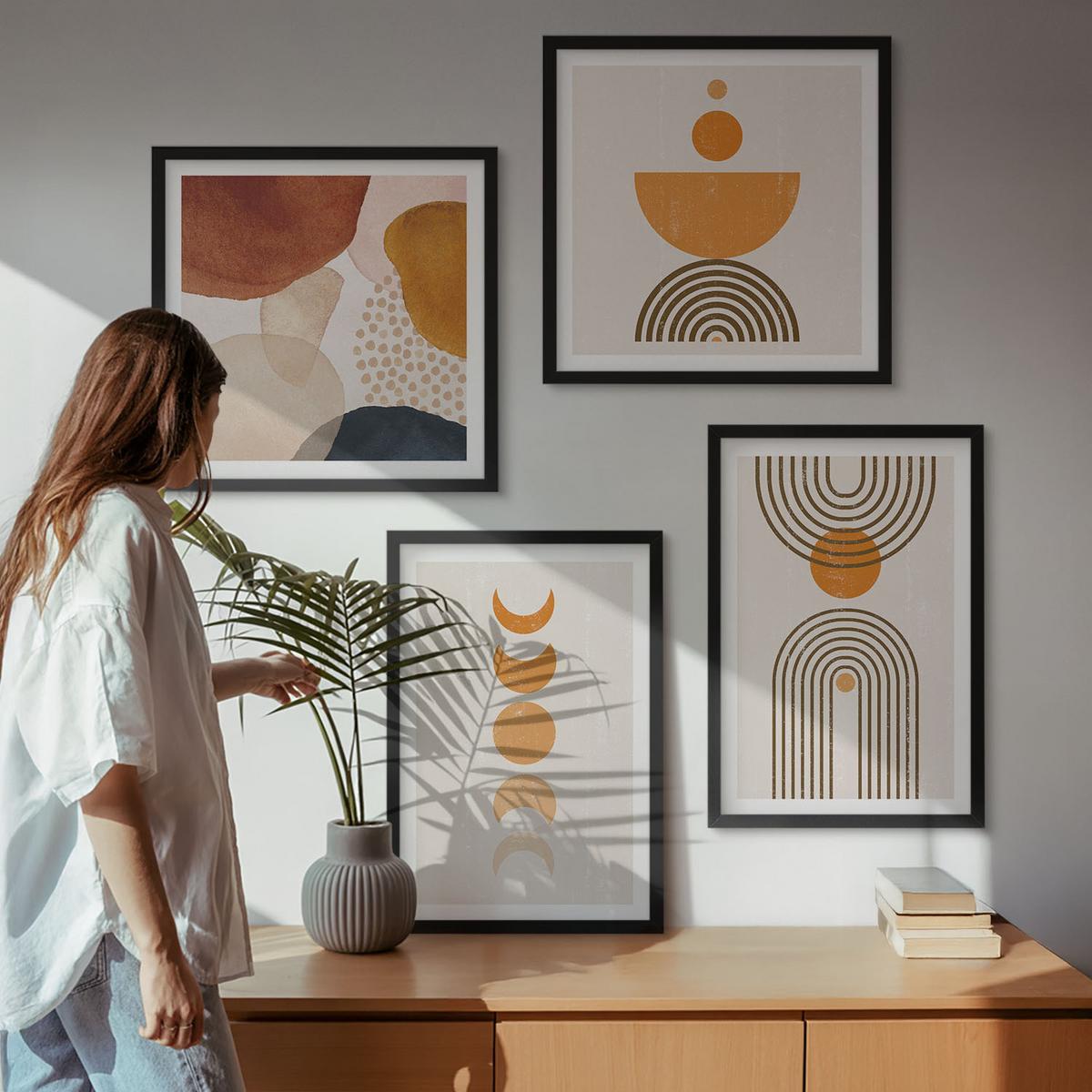 BILDER SET 4er Set - 50x50 cm & 40x60 cm Schwarzer Rahmen - Boho-minimalistische Dekorationen - Schwarz, Kunststoff (50/50cm) - TULUP